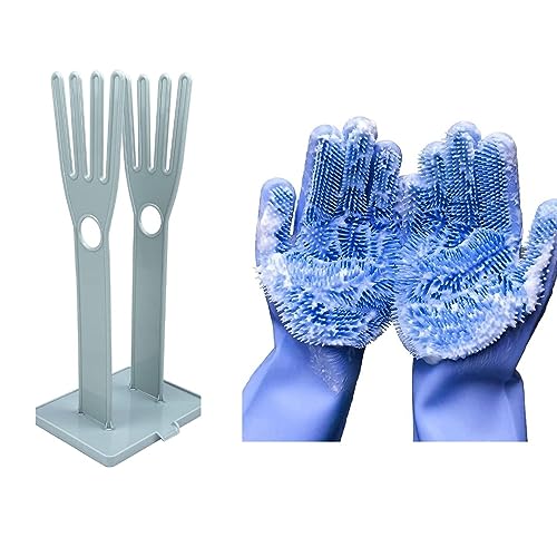 scrubbing glove and holder, silicone glove drainer holder, glove organizer, glove drainer holder, kitchen organizer (blue)…