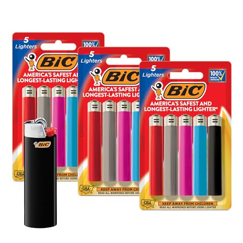 BIC Classic Lighters, Pocket Style, Safe Child-Resistant, Assorted Colors (packaging may vary), 5-Count (Pack of 3)