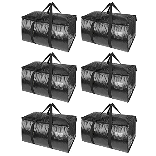 BALEINE 6-Pack Oversized Moving Bags with Reinforced Handles, Heavy-Duty Storage Tote for Clothes, Moving Supplies (Black, 6-Pack)