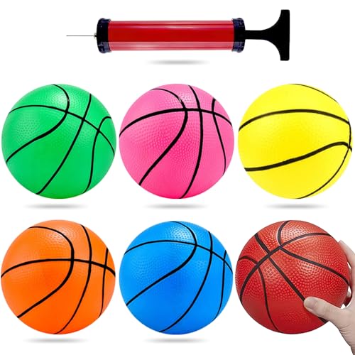 Shindel 5 inches Mini Toy Basketball, 6PCS Basketball with Pump for Toddlers, Colorful Kids Mini Toy Basketball Rubber Basketball for Kids Teenagers for Pool, Indoors, Outdoors