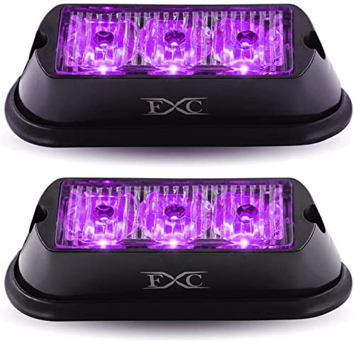 FXC (2PCS 3-LED Strobe Light Purple Waterproof Emergency Beacon Flash Lights,Purishion Caution Bar 12 Different Flashing Car SUV Pickup Truck Van