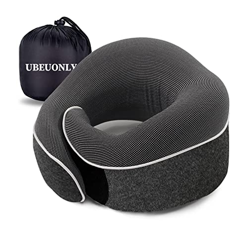 UBEUONLY Travel Neck Pillow Chin Support Pillow Adjustable 100% Pure Memory Foam , New Ergonomic Design Soft Best Full Neck Surround Pillow Sleep for Home, Airplanes & Car (Black)