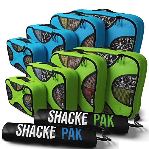 Shacke Pak - 5 Set Packing Cubes with Laundry Bag (Aqua Teal) & Shacke Pak - 5 Set Packing Cubes with Laundry Bag (Green Grass)