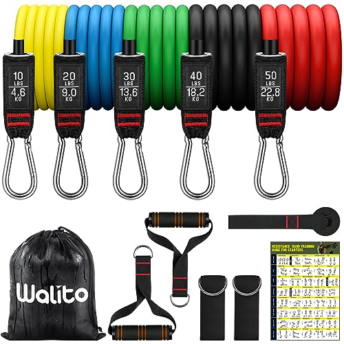 WALITO Resistance Bands Set - Exercise Bands with Handles, Door Anchor, Legs Ankle Straps, for Heavy Resistance Training, Physical Therapy, Muscle Training, Yoga, Home Workouts