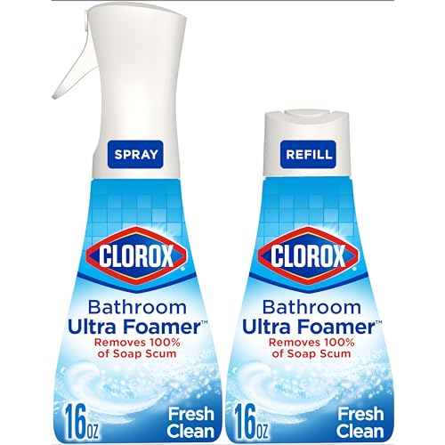 Clorox Bathroom Ultra Foamer, Household Essentials, Fresh Clean, 1 Spray and 1 Refill, 16 Fl Oz Each (Package May Vary)