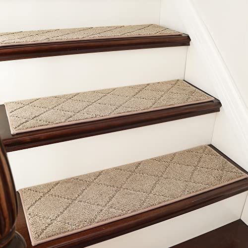 COSY HOMEER Edging Stair Treads Non-Slip Carpet Mat 28inX9in Indoor Stair Runners for Wooden Steps, Edging Stair Rugs for Kids and Dogs, 100% Polyester TPE Backing(4pc, Beige)