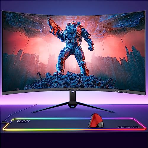 memzuoix 27 inch Curved Gaming Monitor 2K 165Hz 1440P +Large Mouse Pad RGB LED+ Wireless Ergonomic Mouse(Red)