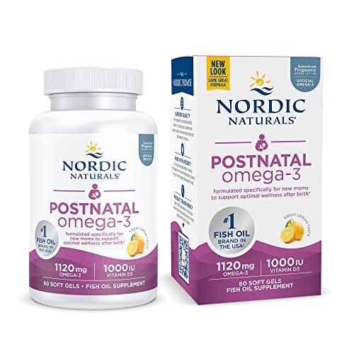 Nordic Naturals Postnatal Omega-3, Lemon - 60 Soft Gels - 1120 Total Omega-3 + 1000 IU Vitamin D3 - Formulated for New Moms; Supports Optimal Wellness, Positive Mood, Healthy Metabolism - 30 Servings