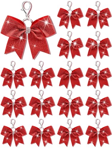 Tondiamo Cheer Bow Keychain Cheer Keychain with Rhinestones Cheerleader Keyrings for Teen Girls Cheerleading Sports Accessory (16, Glitter Red)