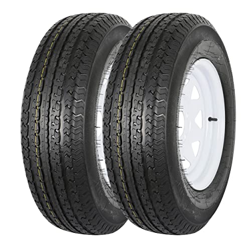 2PK Autocessking ST205/75R14 Radial Trailer Tire with 14' White Wheel - 5 on 4-1/2' - Load Range D