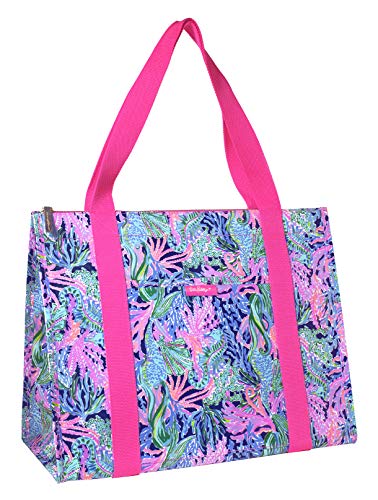 Lilly Pulitzer Insulated Market Shopper Bag Large Capacity, Oversize Reusable Grocery Tote with Thermal Insulated Interior, Bringing Mermaid Back
