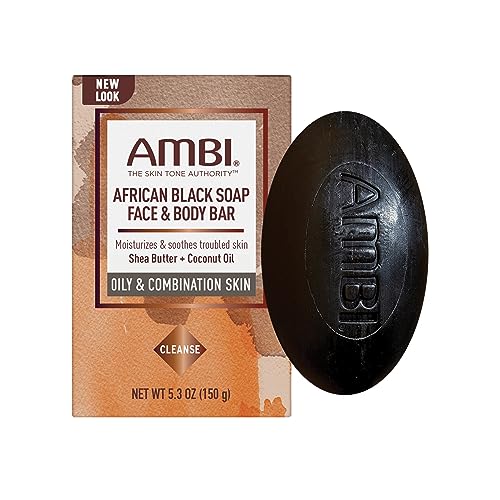 Ambi African Black Soap Face & Body Bar, Cleans and Nourishes Skin, Rinses Clear, 5.3 Ounce