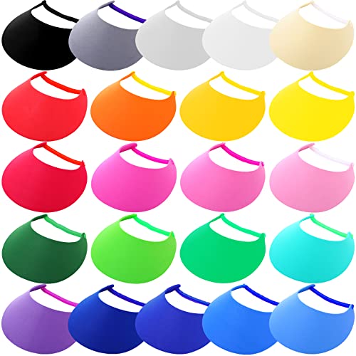 22 Pcs Adjustable Sun Visors for Women Golf Tennis Sun Visor Hat Elastic Foam Visors Bulk for Ladies Girls Men Outdoors, 22 Solid Colors