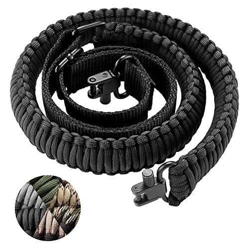 CVLIFE Rifle Sling Strap 550 Paracord Sling 2 Point Sling with Tri-Lock Swivel Rifle Paracord Strap for Hunting and Outdoor Black