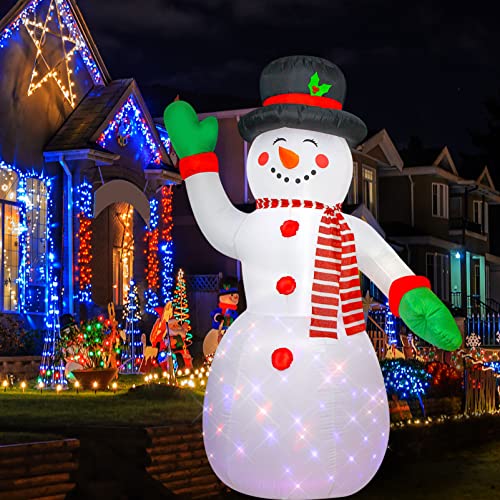 Decfine 8 Feet Christmas Inflatable Snowman Lighted Blow Up Christmas Yard Decoration with Built in Fan and Anchor Ropes (01-Snowman)