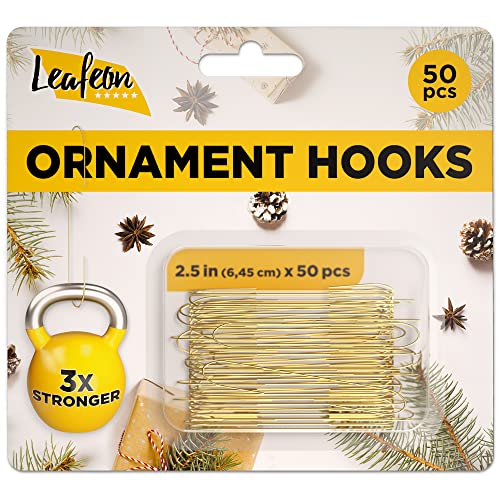 50 Pack Christmas Ornament Hooks – Essential Christmas Ornament Hangers – Great Ornament Hooks for Christmas Tree Decoration (Gold)