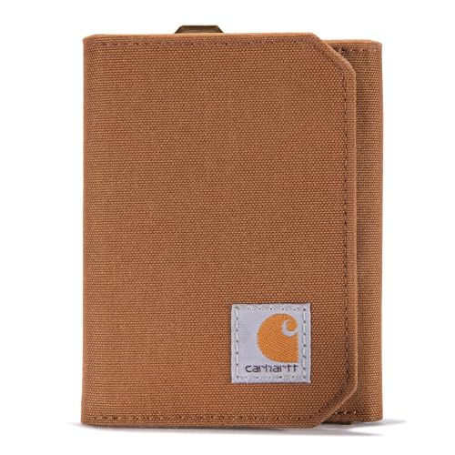 Carhartt Trifold Wallet, Durable for Men, Available in Leather and Canvas Styles, Nylon Duck (Carhartt Brown), One Size US