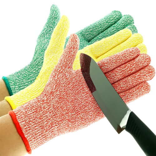 TruChef Cut Resistant Gloves - 3 Pack, Food Grade, Fits both hands, Level 5 Protection, Medium
