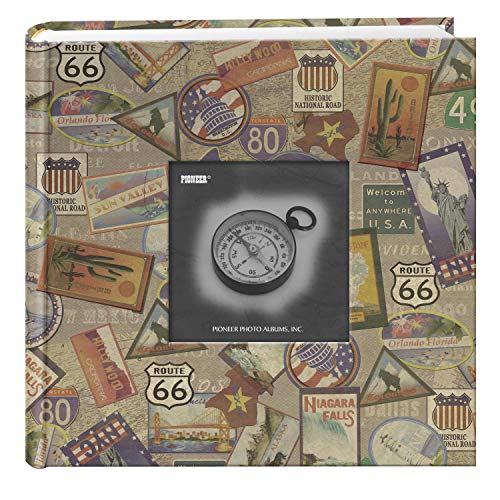 Pioneer Photo Albums DA-200MAP/TS 200-Pocket Photo Album with Printed Travel Design Cover, Travel Stickers, 4 x 6 Inch, Black