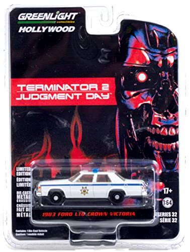 1983 Ford LTD Crown Victoria Police White Terminator 2: Judgment Day (1991) Movie Hollywood Series 1/64 Diecast Model Car by Greenlight 44920 D