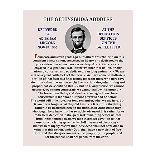 Abraham Lincoln-'The Gettysburg Address US Historical Wall Art Poster, This American Civil War Patriotic Wall Art Print Is Ideal Wall Decor For Home, Office, Patriotic Classroom, Unframed - 11x14”