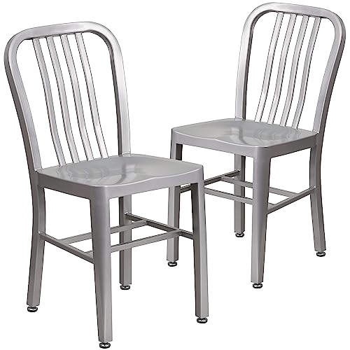 Flash Furniture Gael Commercial Grade 2 Pack Silver Metal Indoor-Outdoor Chair