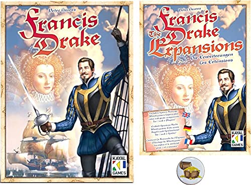 Francis Drake Board Game Bundle of Base Game and The 2 & 6 Player Expansion Plus a Treasure Chest Buttons