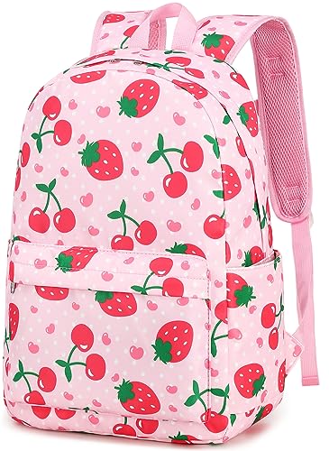 BTOOP Kids Backpack for Preschool Girls Strawberry Cherry Kindergarten Bookbag 15 inch Toddler Travel School Bag Fits Age 3-8