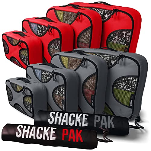 Shacke Pak - 5 Set Packing Cubes with Laundry Bag (Warm Red) & Shacke Pak - 5 Set Packing Cubes with Laundry Bag (Dark Gray)