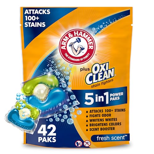 Arm & Hammer Plus OxiClean 5-in-1 Laundry Detergent Power Paks, 42 Count (Packaging may vary)