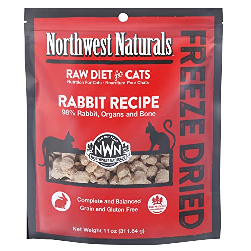 Northwest Naturals Freeze-Dried Rabbit Cat Food - Bite-Sized Nibbles - Healthy, Limited Ingredients, Human Grade Pet Food, All Natural - 11 Oz (Packaging May Vary)