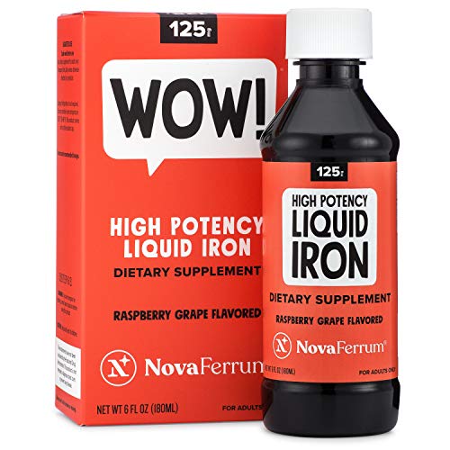 NovaFerrum Wow | 125 High Potency Liquid Iron Supplement | Liquid Iron for Adults | Iron Deficiency | 125mg of Iron Per 5mL Dose | Vegan Verified | Gluten Free Certified | Sugar Free