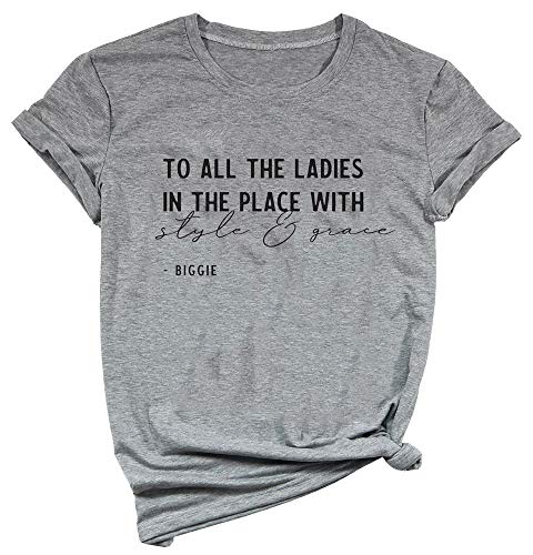 Yimoya to All The Ladies in The Place with Style and Grace Tshirts Womens Cute Retro Music Graphic Tees (Grey, M)