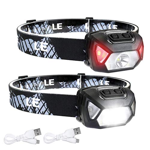 LE Headlamp Rechargeable, LED Head Lamp with 6 Modes for Camping & Hiking Gear Essentials, IPX4 Waterproof High Lumen Bright Headlight Flashlights with Adjustable Headband, USB Cable Included