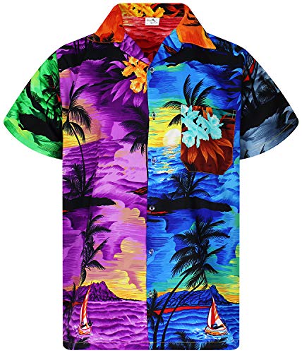 KING KAMEHA Men's Shirt Short-Sleeve Casual-Button-Down Hawaii-Vacation, Surf, Random-Mixed-Colours, XL