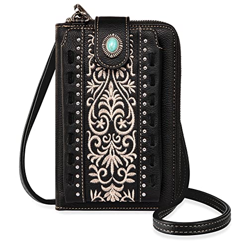 Montana West Crossbody Cell Phone Purse For Women Western Style Cellphone Wallet Bag Travel Size With Strap PHD-109BK
