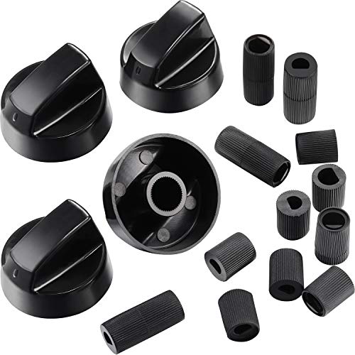 Jetec 4 Pack Black Universal Control Knobs Replacement with 12 Adapters for Oven/Stove/Range, Please Check Carefully Whether The Dimensions in Figure Match