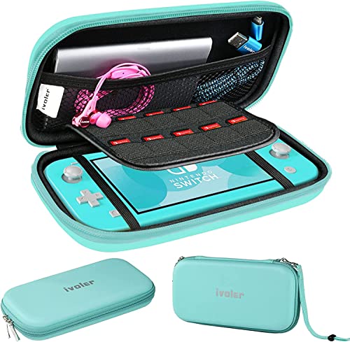 ivoler Carrying Case for Nintendo Switch Lite, Ultra Slim Portable Hard Shell Pouch Travel Game Bag for Switch Lite Accessories Holds 10 Game Cards,Turquoise