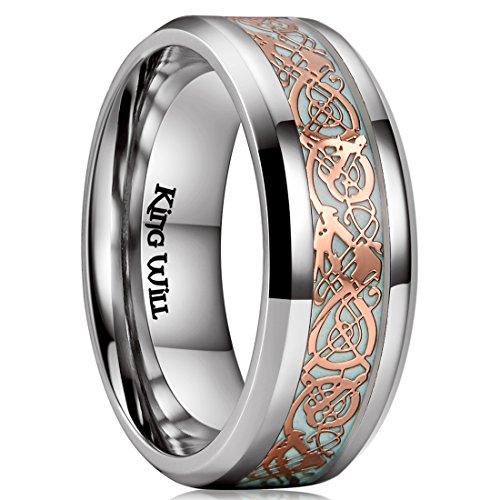 King Will DRAGON 8mm Rose Gold Celtic Dragon Rings Luminou Glow Titanium Wedding Ring for Men 10