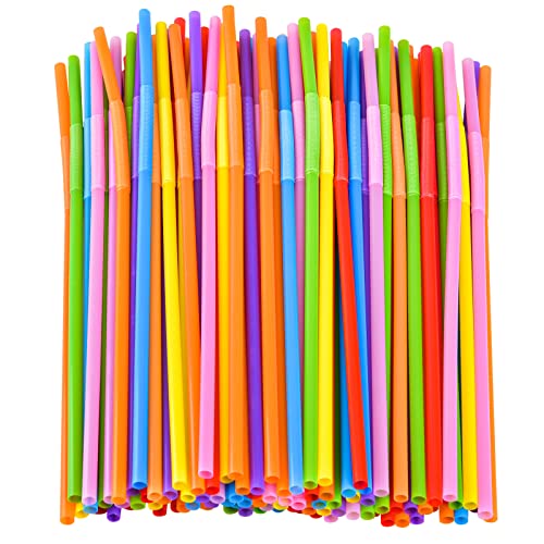 SONGNASS 100PCS Flexible Plastic Straws, Colorful Disposable Bendy Party Fancy Straws12.8inch Extra Long Straws Party Decorations