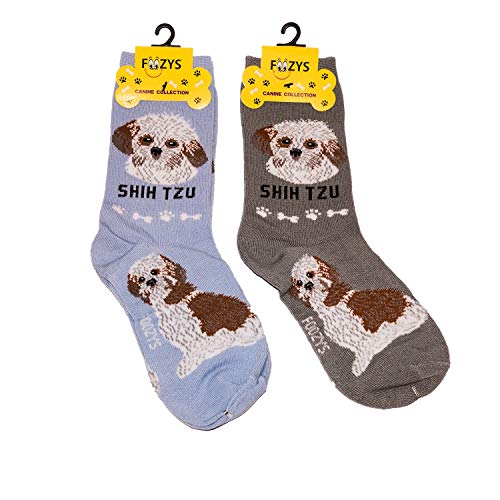 Foozys Unisex Crew Socks Canine Collection (Shih Tzu),Fits Shoe Size 4-10