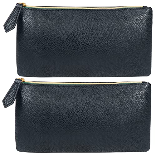 HRX Package Soft Faux Leather Cosmetic Bag, 2pcs Black Makeup Brushes Zipper Pouch Travel Organizer Case for Purse Diaper Bag