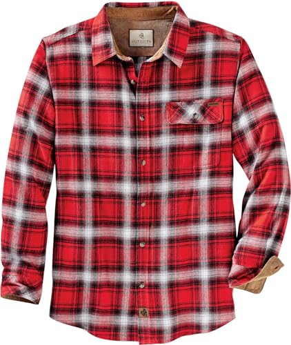 Legendary Whitetails Men's Buck Buck Camp Flannel Shirt, Long Sleeve Plaid Button Down Casual Shirt for Men, with Corduroy Cuffs, Fall & Winter Clothing, Racing Red Plaid, Large