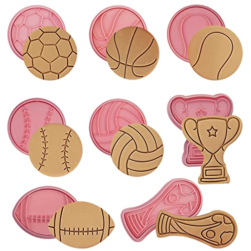 8 Pieces Cookie Cutters Sports Ball 3D Football Volleyball Soccer Basketball Shape Biscuit Cutter Cookie Stamps Mold for DIY Cookie Baking Supplies
