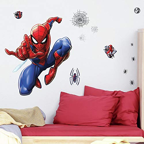 RoomMates RMK4234GM Spider-Man Peel and Stick Wall Decals, 27.36 inches x 33.61 inches, Blue, red, Black