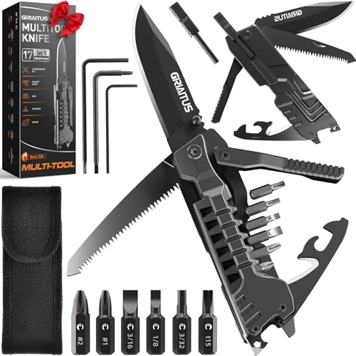 Multitool Knife 17 in 1Fire Starting Sticks, Bottle Opener, Saw Screwdrivers Bottle Opener, Whistle, Window Breaker and More -Perfect for Camping, Outdoorl, Survival and Everyday Use,Gifts for Men Dad