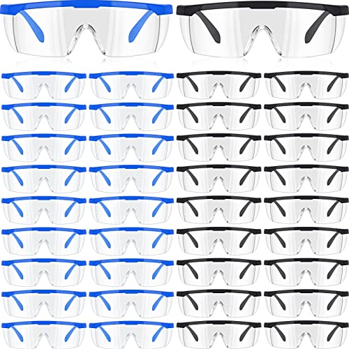 Tatuo 48 Pairs Lab Goggles Anti Fog Scratch Safety Glasses over Glasses Women Man Protective Eyewear for Science Classes (Blue, Black)