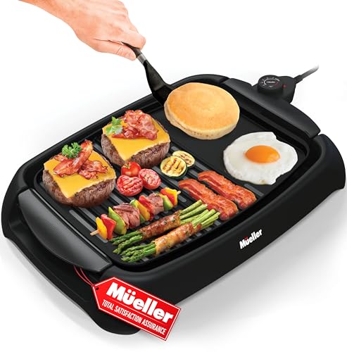 Mueller Ultra GrillPower 2-in-1 Smokeless Electric Indoor Removable Grill and Griddle Combo, Nonstick Plate, with Adjustable Temperature, 120V