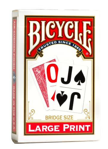 Bicycle Large Print Playing Cards, Bridge Size Playing Cards, Large Print Playing Cards for Seniors, 1 Deck, Red & Blue, Color May Vary