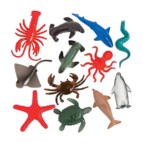 Fun Express Plastic Animals Ocean Animals - 12 piece Sea Creature Toys Set